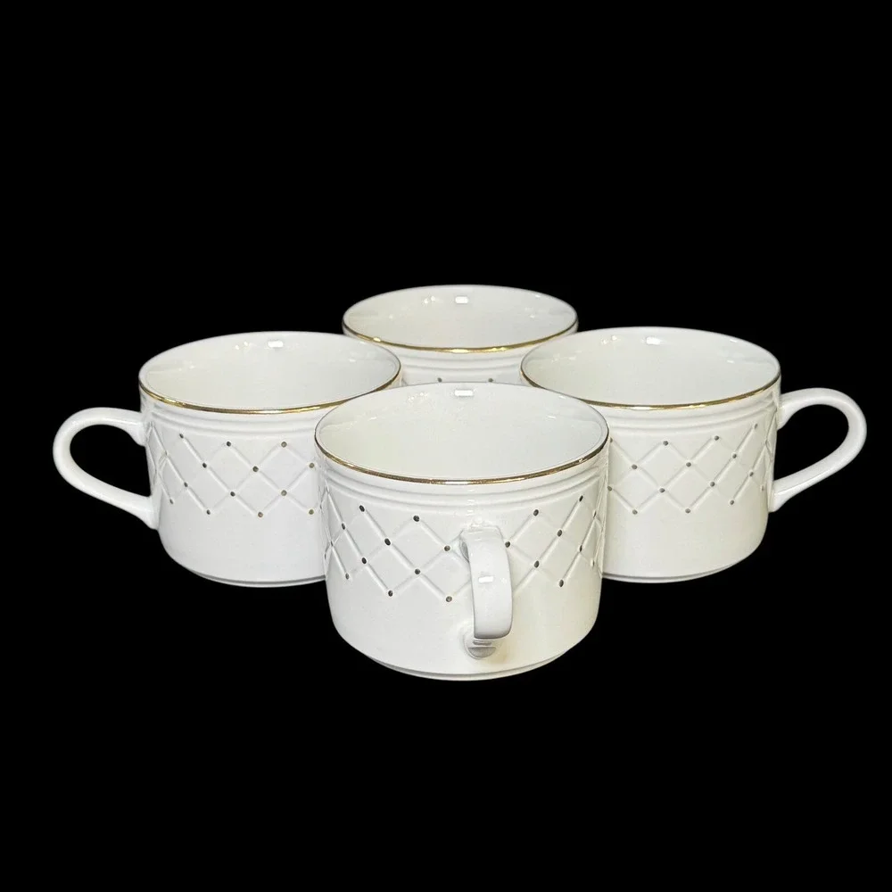 Gibson Golden Basket Flat Coffee Cup White and Gold Set of 4